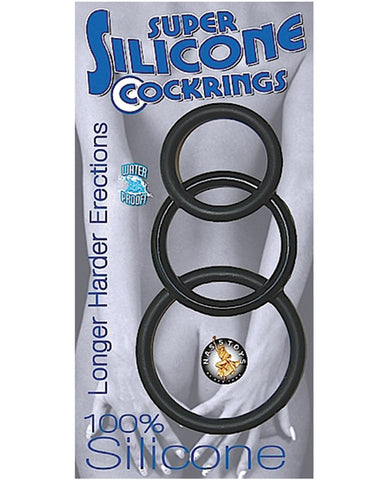 Super Silicone Cock Rings Waterproof - 3 Sizes Black