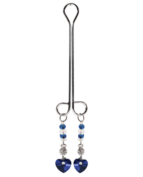 Clit Clamp Double Loop W-heart Charm & Blue Beads