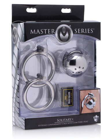 Master Series Solitary Plus Extreme Confinement Cage W-cum Thru Plug - Silver